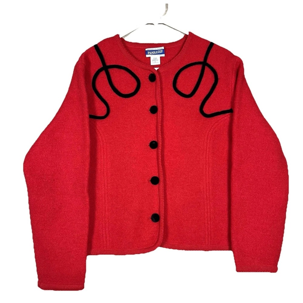 Vintage Pendleton Wool Sweater Cardigan L Red Classic Preppy Old Money Festive